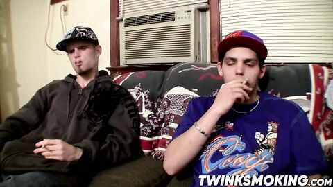 Sexy twinks Drac and Nolan jerking off while smoking cigars