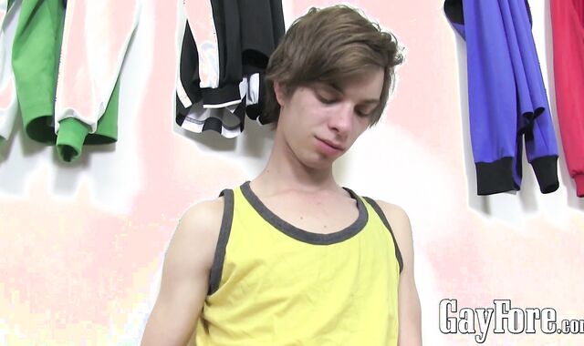 Locker room masturbation with a young twink with big cock