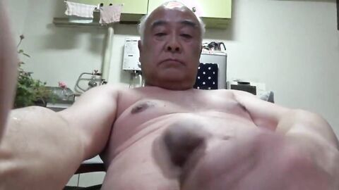 Japanese old man all naked self handjob