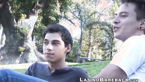 Hot bareback bedroom fuck with two cute Latino twinks