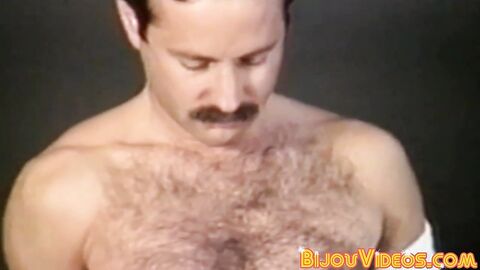 Stud vintage male strokes hairy big cock before cumming solo
