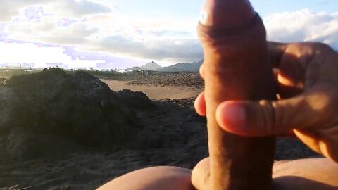 masturbation beach in front two girls with cum