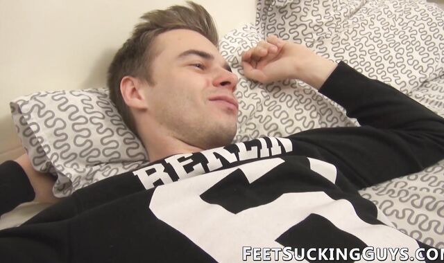 Twink chokes on toes and chokes on dick right before fucking