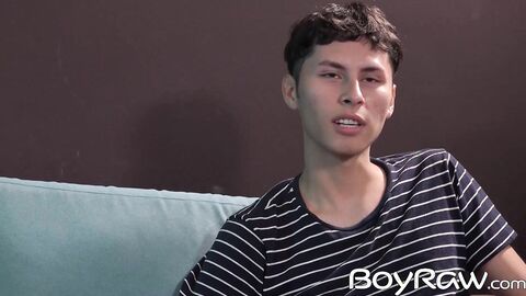 Skinny teen gay Dimitri Vega jerking off and sucking cock