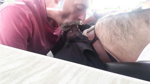 Dad sucking hairy cub