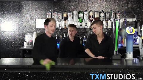 Hot and horny big dick twinks fucking behind the bar