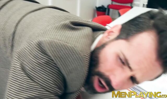 Suited hunk Dani Robles has his tight hairy ass rimmed hard