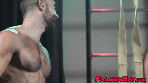 Three muscular hunks pounding raw and sucking in club