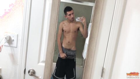 BarebackLatinoz - Roman dressed in shorts pumping in bath