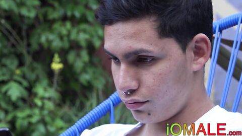 Twink latino cums after riding bareback and blowjob