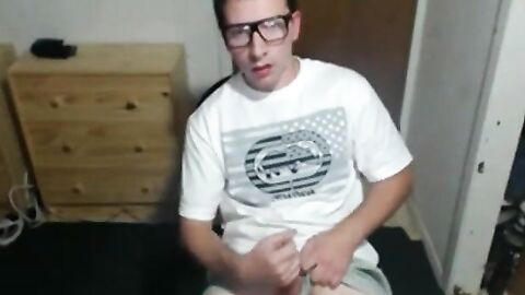 Cute nerdy boy cum to face on webcam