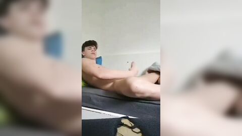 skinny cute german jerked off and finished on his chest