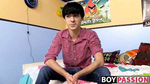 Horny emo twink interviewed on cam then jerks off