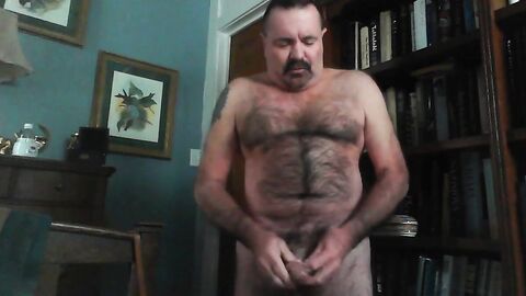 Nasty Hairy Daddy Jacks into a condom