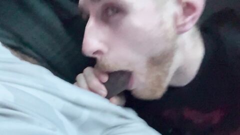 Blonde guy sucking big cock in car