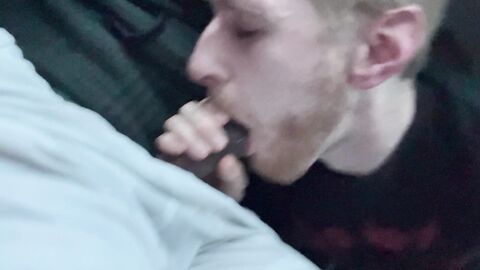 Blonde guy sucking big cock in car