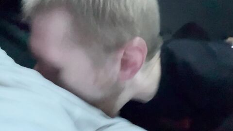 Blonde guy sucking big cock in car