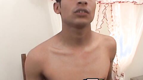 Teenage latino cums in mouth while drilled raw in kitchen