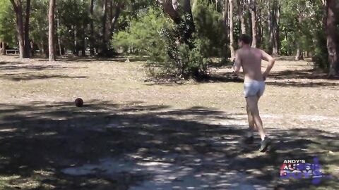 AndysAussieBoys - Australian Nick bouncing on a stiffy outdoors