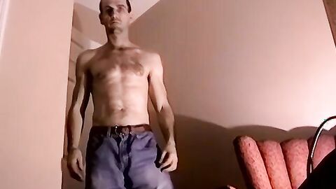 Horny stud with hard prick Billy masturbates in a bedroom