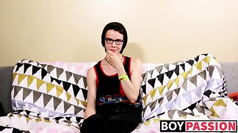 Nerdy twink Aaron Martin jacking it hard after interview