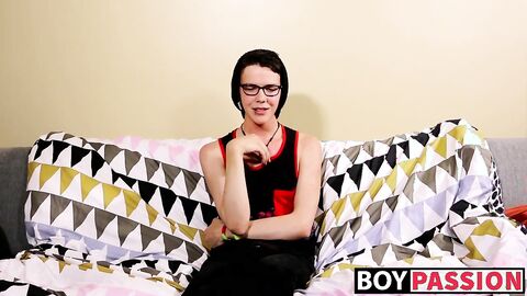 Nerdy twink Aaron Martin jacking it hard after interview