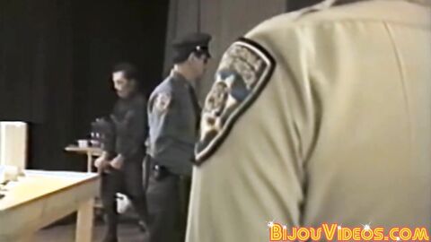 Vintage policeman catches group of guys orgy banging