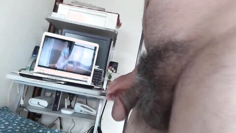 Japanese old man masturbation erect penis semen flows