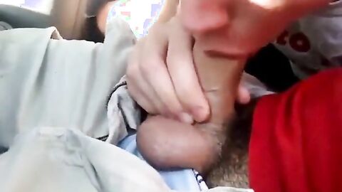 Blowing a friend in the car and he cums in my mouth