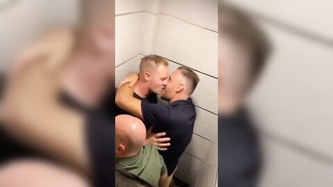 Spy on 4 guys sucking in the toilet during a concert