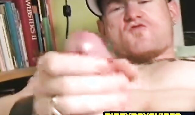 Bearded straight stud working on his really fat cock