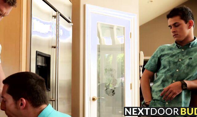 Connor fucks Drake on the counter top while Josh is sucking