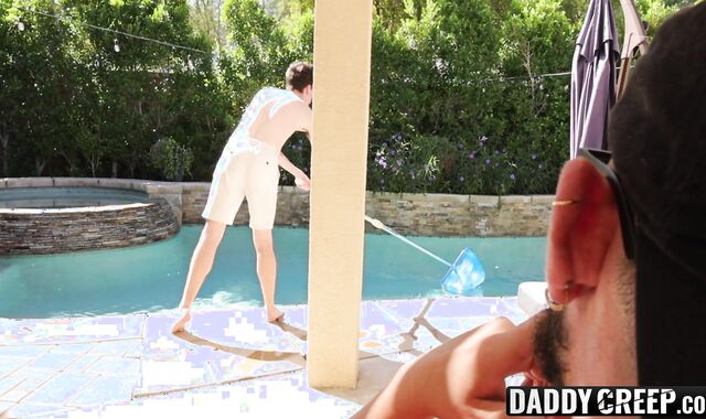 Pool cleaning got intense resulting in sexy throatfucking