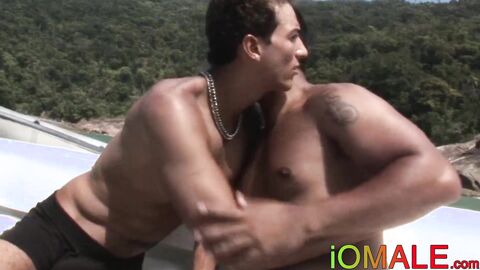 Latino jock raw riding on a boat before facial cumshot