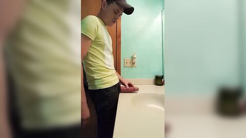 straight hunk with fat dick jerks off in bathroom