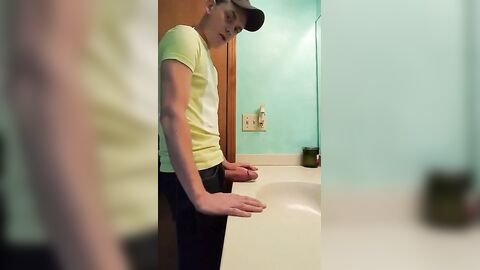 straight hunk with fat dick jerks off in bathroom