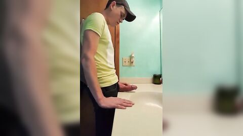 straight hunk with fat dick jerks off in bathroom