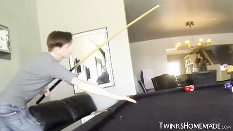 Pool game with twinks ends in hardcore bareback threesome