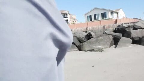 Jerking off on public beach-Big Cum Shot-Hairy Bear