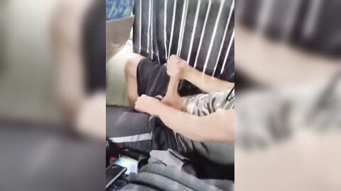 Jerking off a huge dick on a college bus.