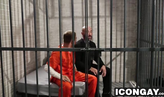 Mature bold dude fucks sexy twink hard in a prison cell