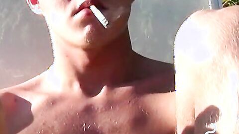 Ryan teasing his cock after he smokes and chills outside