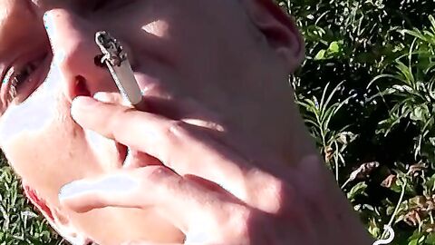Ryan teasing his cock after he smokes and chills outside