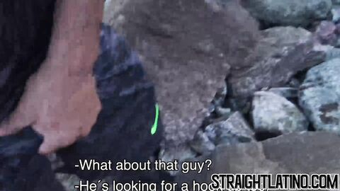 Ebony straight guy banged outdoor in threesome by Latin gays