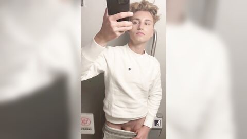Blond German shows his cock in the toilet of the train