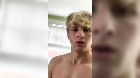 Blond student muscular Chris jerks off and cums