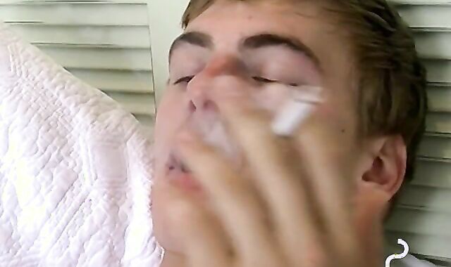 Chainsmoker twink makes a mess by spilling his cum