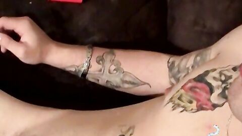 Tattooed chainsmoker teen stroke his hard huge cock
