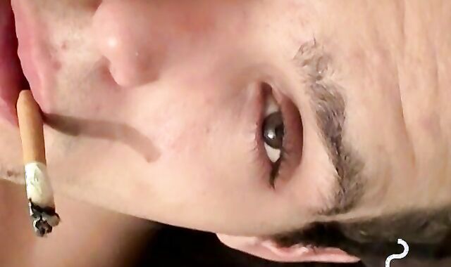Tattooed chainsmoker teen stroke his hard huge cock