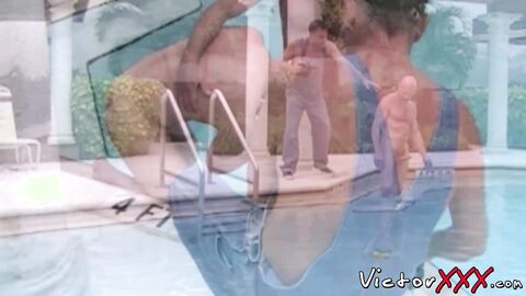 Horny daddies poolside barebacking until spilling cumshot